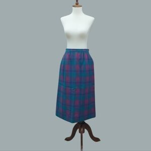 Pendleton Plaid Midi Skirt Size 8 Wool Green Pink & Blue